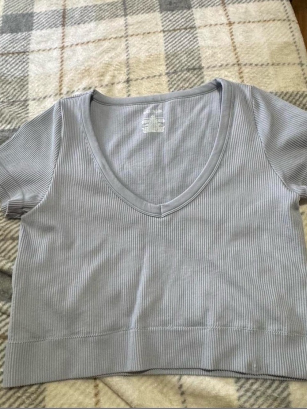 Wild Fable Ribbed V-Neck Cropped Top in Light Blue-Gray Size XXL
